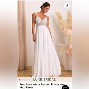 Lulu’s True Love White Beaded Rhinestone Maxi Dress NWT